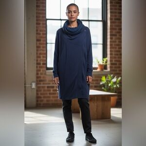 Shambhala Longline Asymmetric Cowl Neck Cardigan Tunic Blue L